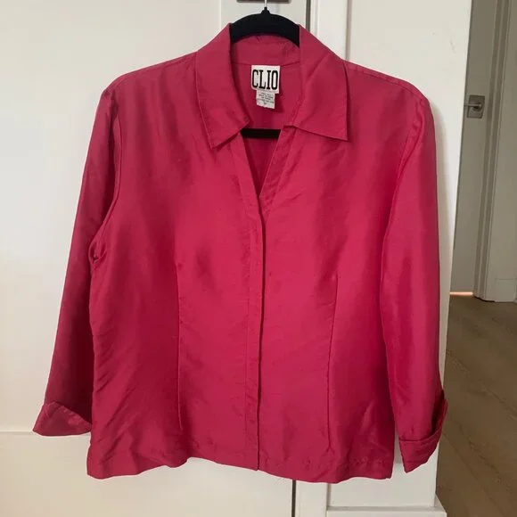 Vintage CLIO Silk Blouse Plum Berry Color Size 12 Elegant Work Shirt - Picture 14 of 15